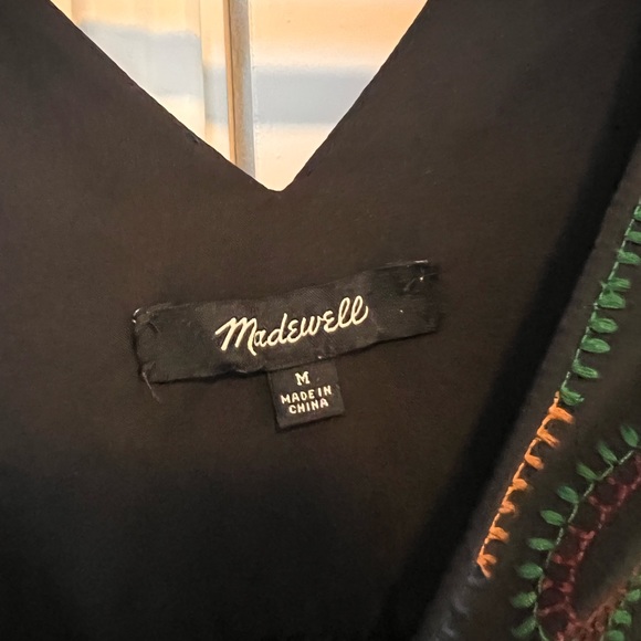 Madewell Embroidered Shift Dress Black Silk - Picture 8 of 11